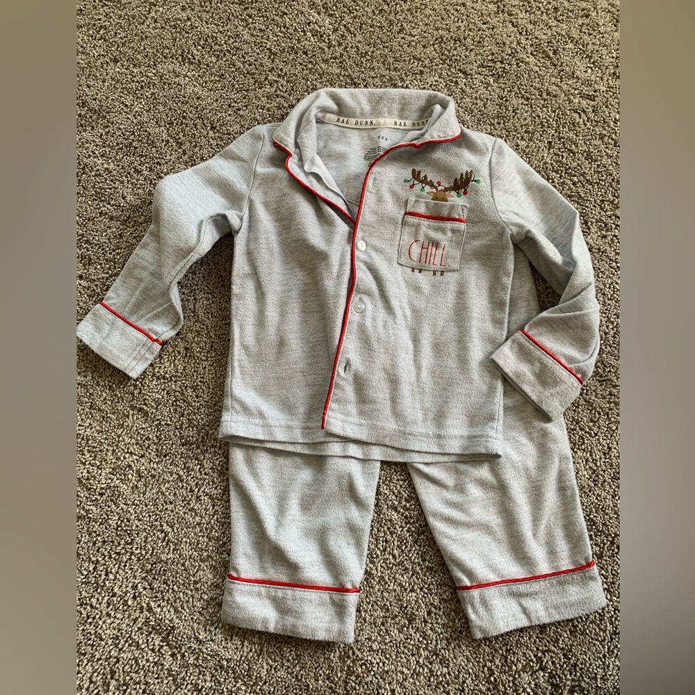 Rae Dunn Gray and Red Pajama Set with Contrast Trim
